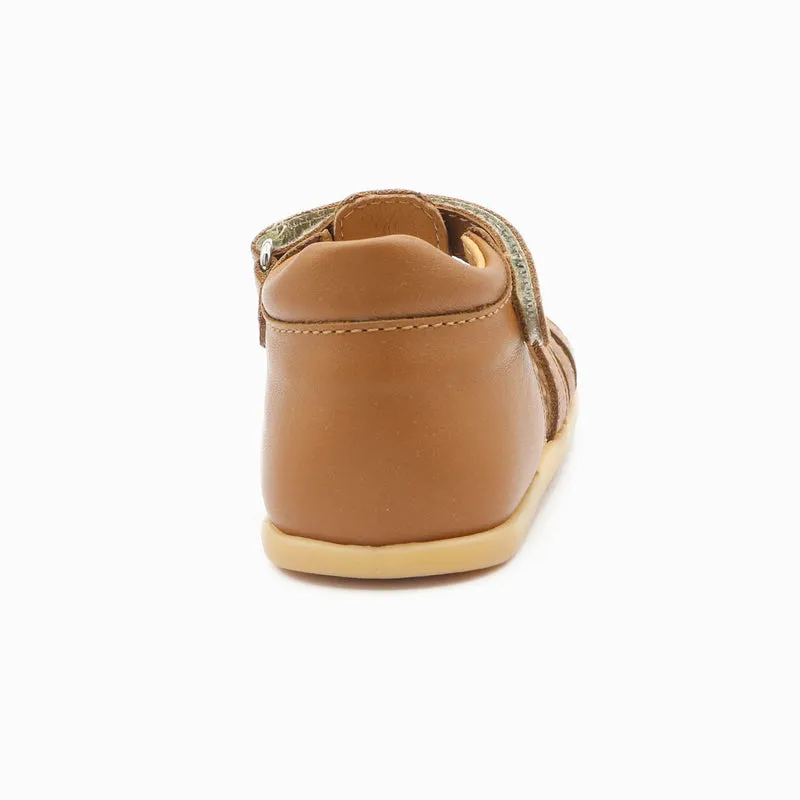 Babybotte barefoot Gaufrette Velcros Cognac