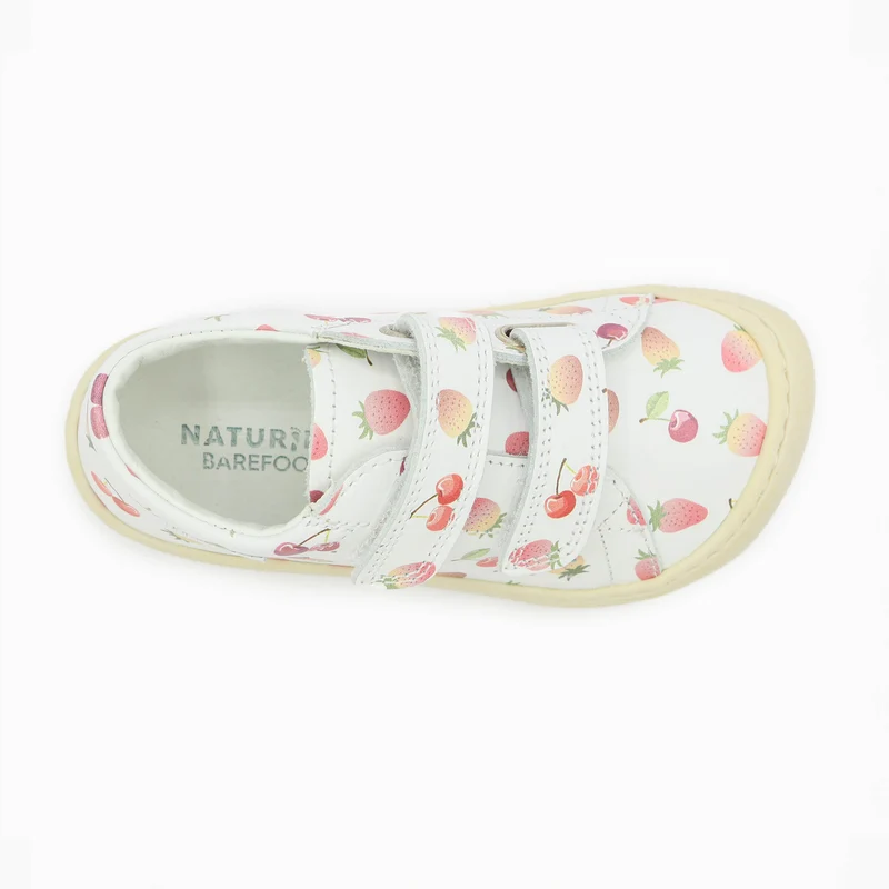 Naturino Barefoot Rabir Velcros Cherries And Strawberry White