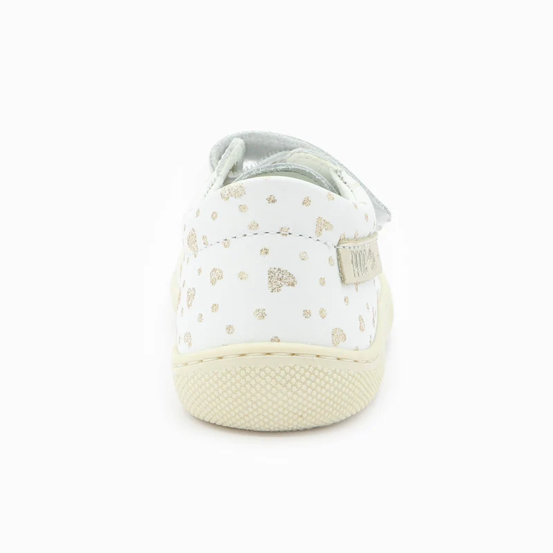 Naturino Barefoot Rabir Velcros Hearts Dots White Platinum