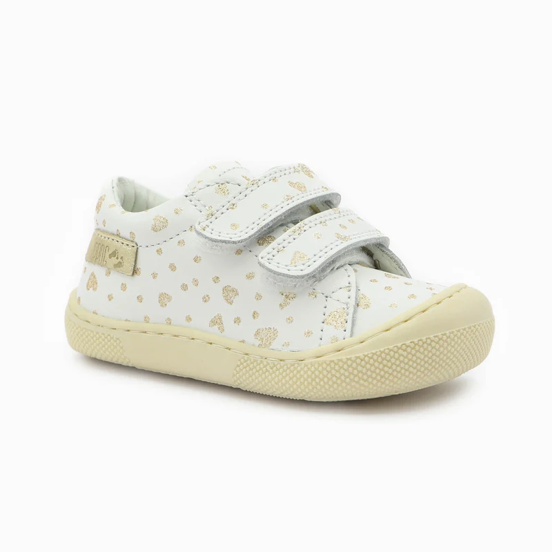 Naturino Barefoot Orec Low Velcros Hearts Dots White Platinum