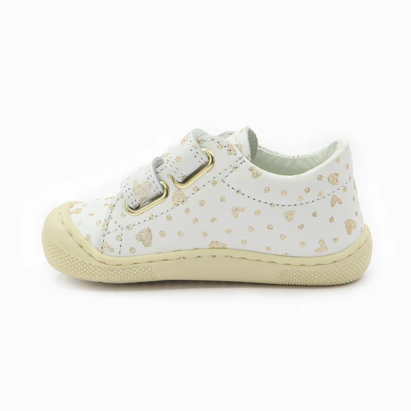 Naturino Barefoot Orec Low Velcros Hearts Dots White Platinum