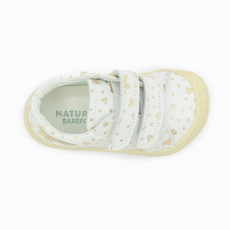 Naturino Barefoot Orec Low Velcros Hearts Dots White Platinum