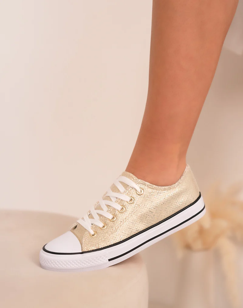 Basket femme dorée élégante avec effet serpent et semelle plateforme