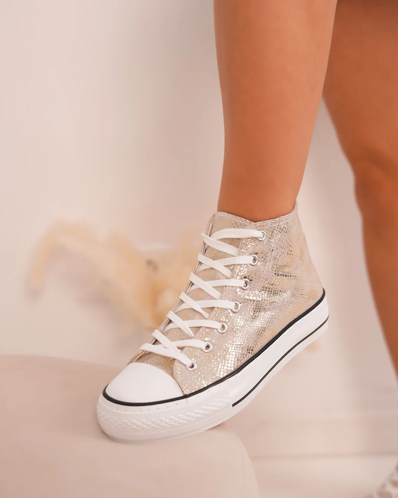 Basket montante gold femme avec toile texturée et semelle plate