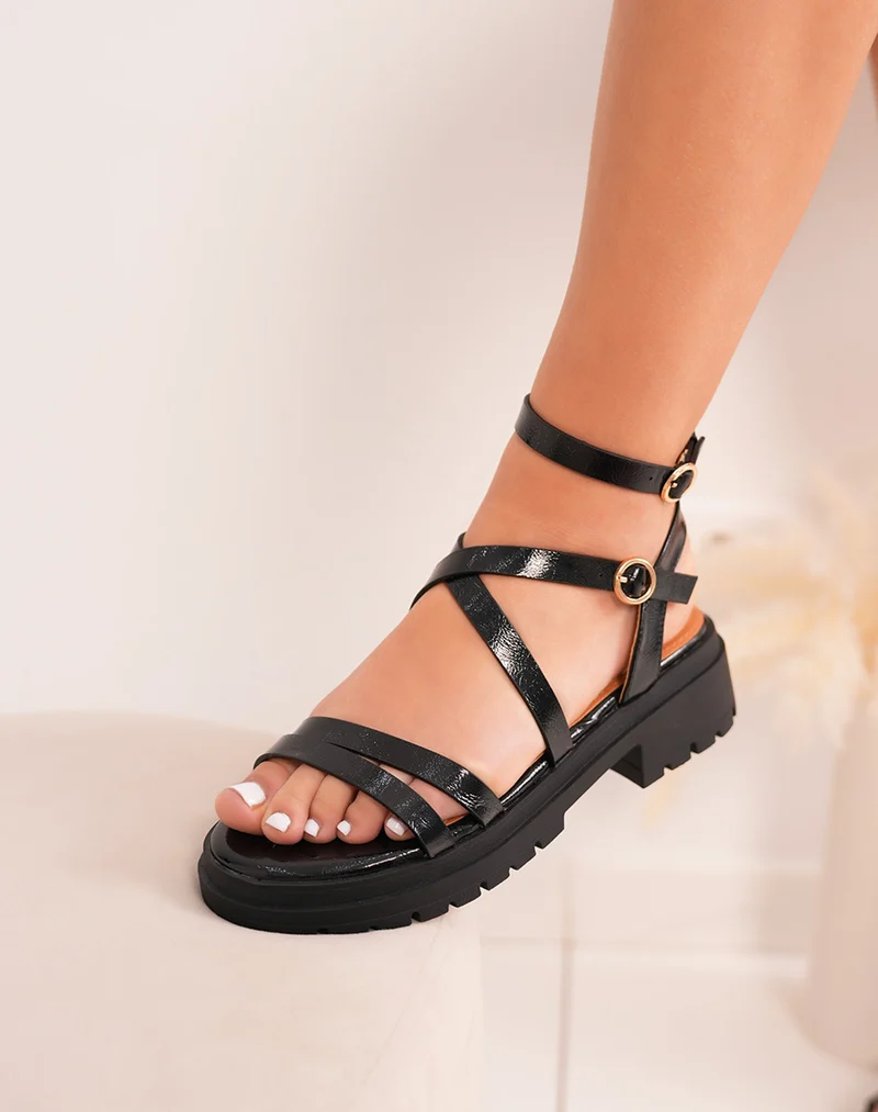 Sandales FINDLAY femme noires irisées effet grainé à semelle crantée