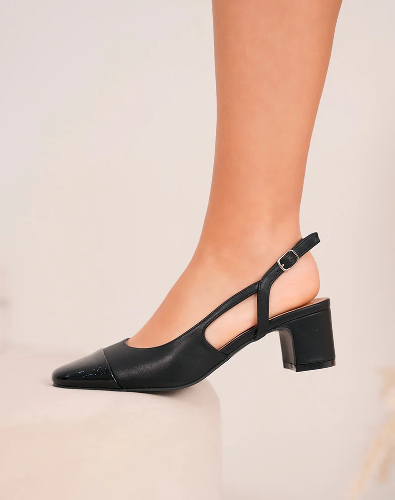 Escarpins femme noirs élégants à bout vernis et petit talon