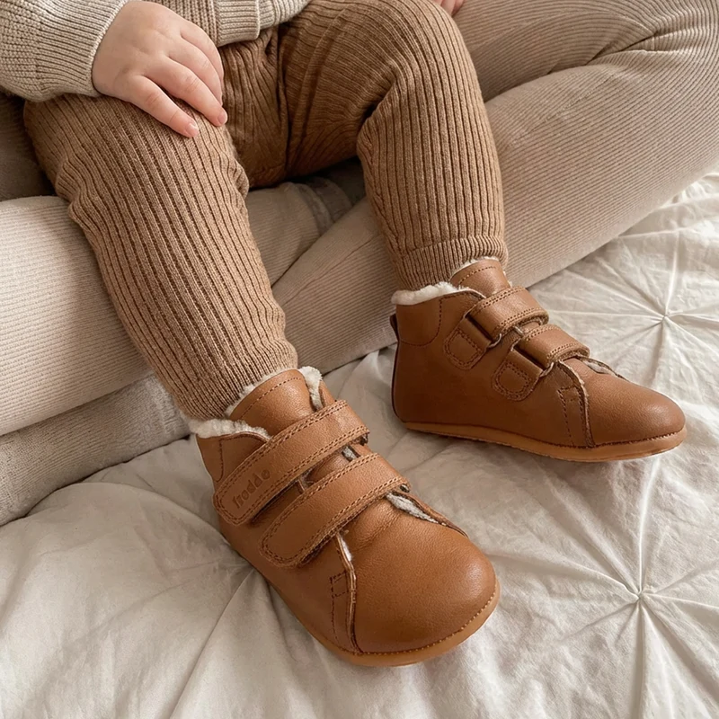 Froddo Prewalkers Barefoot Fourrés Deux Scratchs Cognac