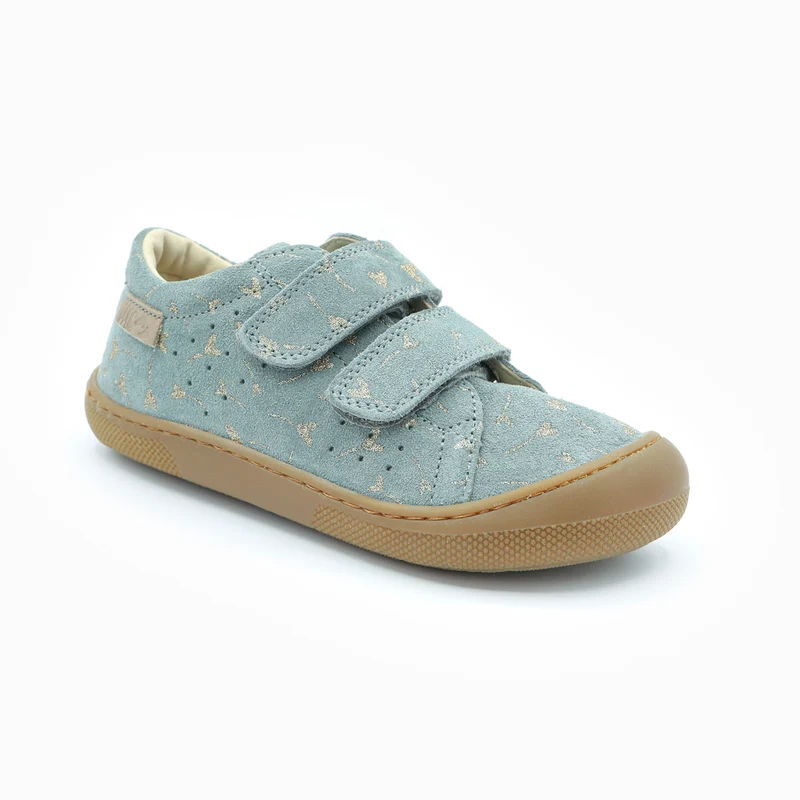 Naturino Barefoot Rabir Velcros Glitter Flower Hearth Cloud Platinum