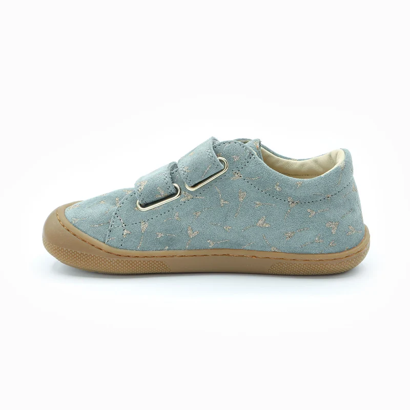 Naturino Barefoot Rabir Velcros Glitter Flower Hearth Cloud Platinum