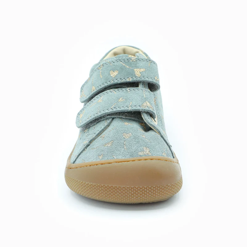 Naturino Barefoot Rabir Velcros Glitter Flower Hearth Cloud Platinum
