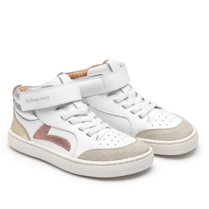 Tip Toey Joey Kidos Landy High Top White Rose Gold Sterling Silver