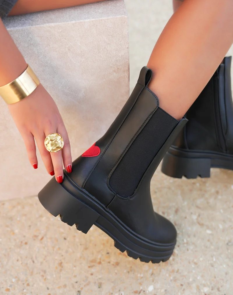 Bottines Chelsea Noires à Semelle Épaisse pour Femme