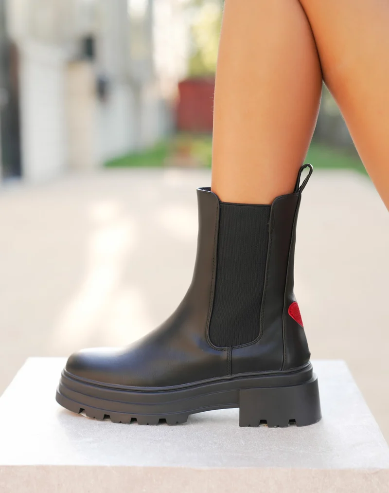 Bottines Chelsea Noires à Semelle Épaisse pour Femme