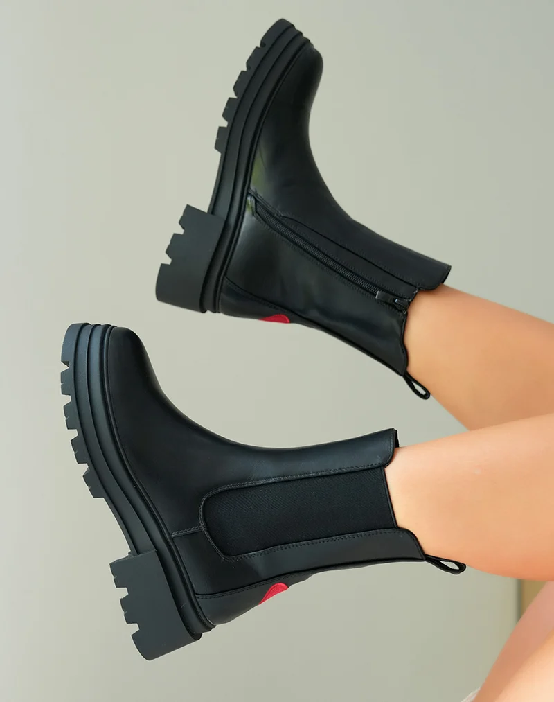 Bottines Chelsea Noires à Semelle Épaisse pour Femme