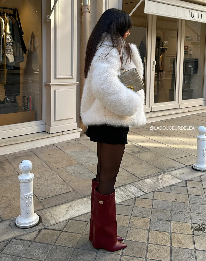 Bottes hautes femme bordeaux à talon carré et détails dorés
