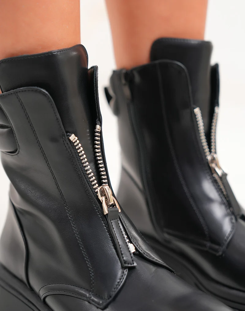 Bottines femme noires fourrées à zip argenté