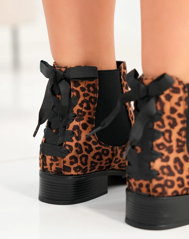 Bottines femme léopard tendance style Chelsea avec nœud à l’arrière