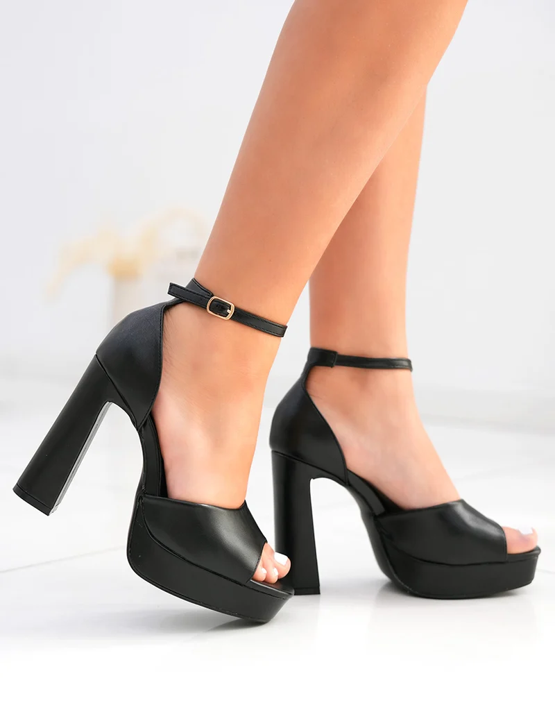 Sandales femme noires à talon épais et plateforme avec bride ajustable