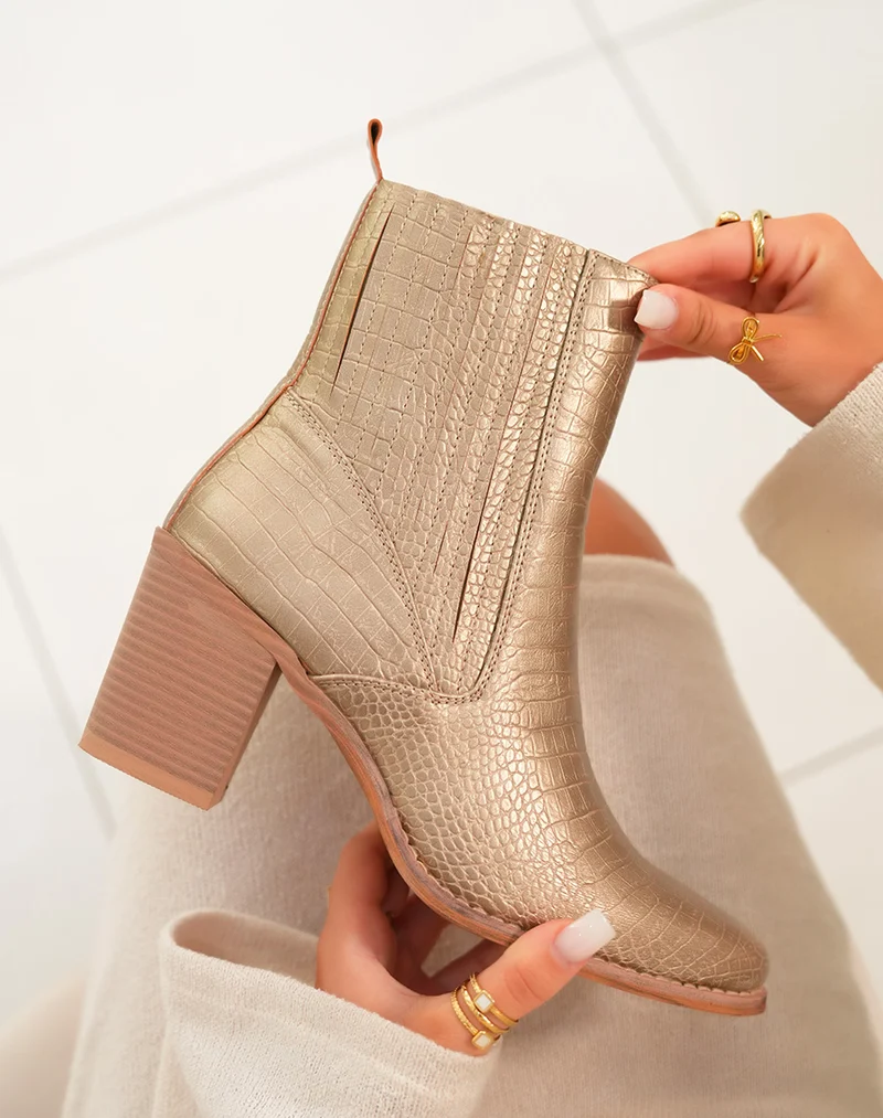 Bottines Femme Glamour : Dorée & Motif Serpent