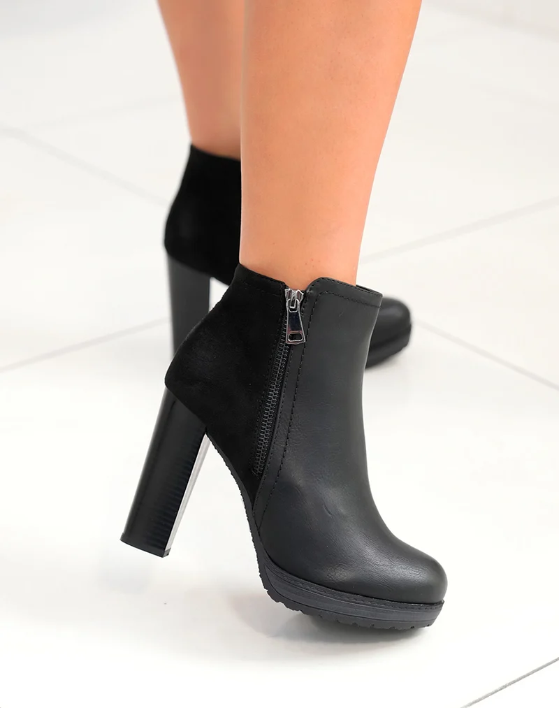 Bottines à talons noires bi matières