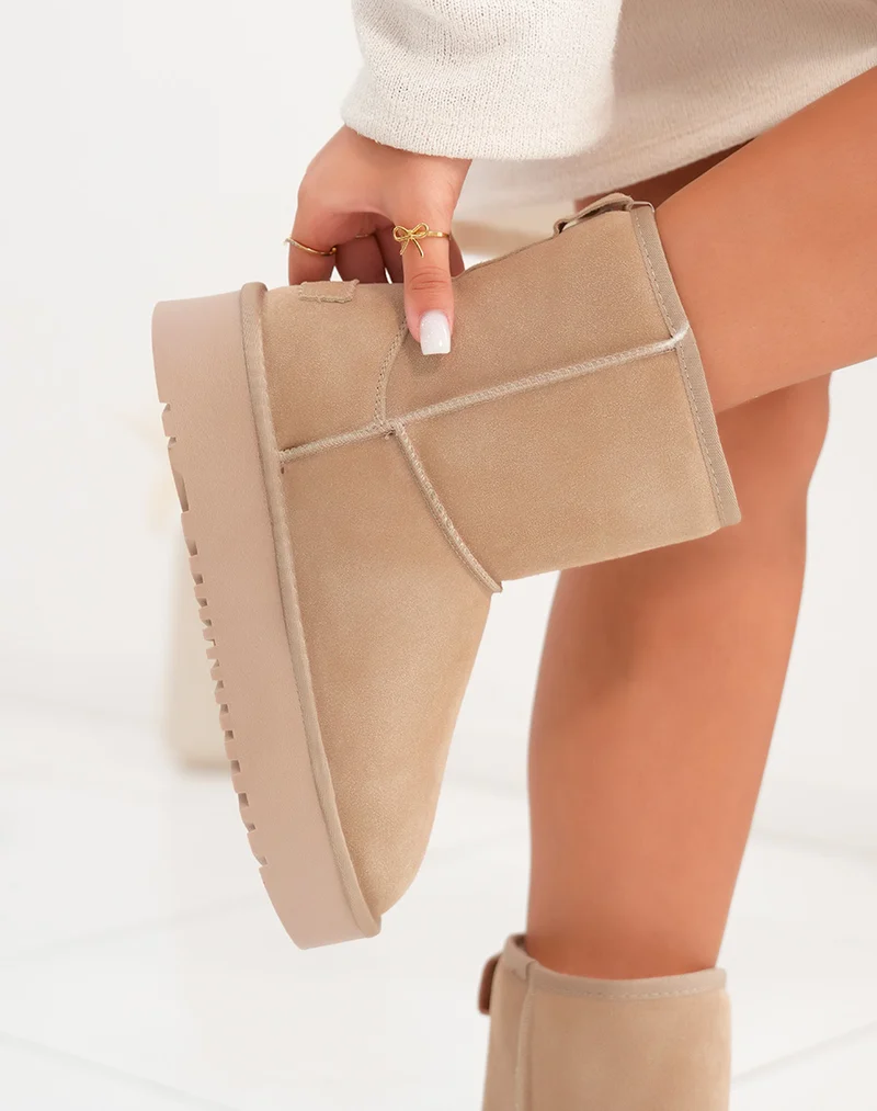 Bottines femme taupe en cuir à plateforme épaisse fourrées et tendance