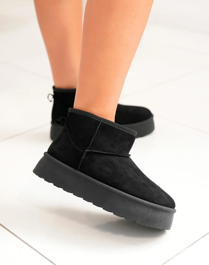 Bottines noires à plateforme fourrées