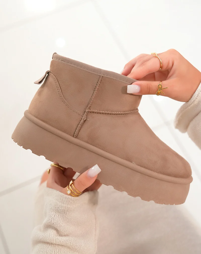 Bottines femme taupe tendance avec grosse plateforme et intérieur fourré