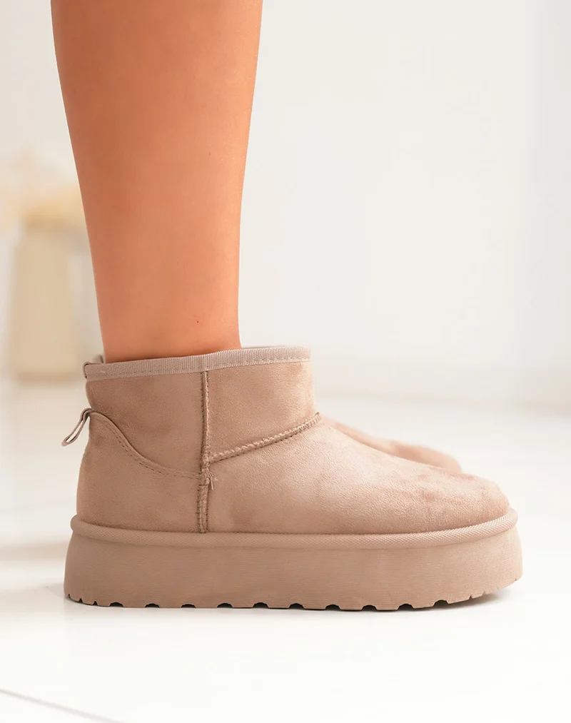 Bottines femme taupe tendance avec grosse plateforme et intérieur fourré