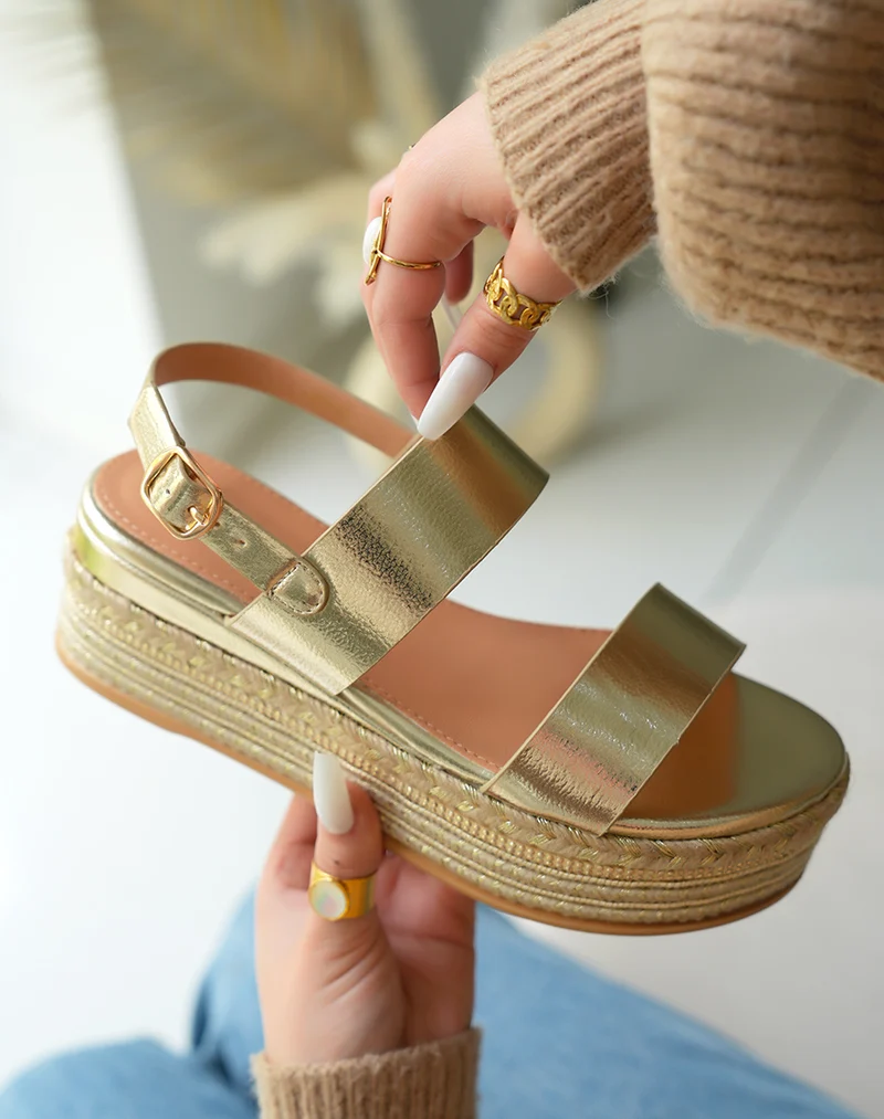 Sandales Pailletées Dorées à Plateforme - Chaussure Femme Au Confort Aérien