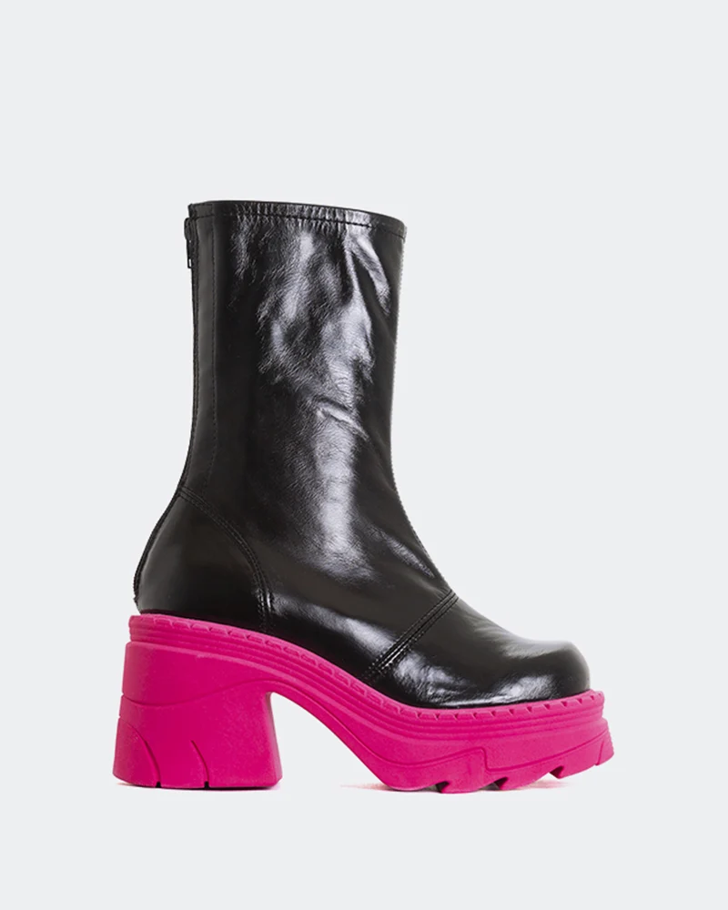 Grover Black Leather Fuchsia Sole
