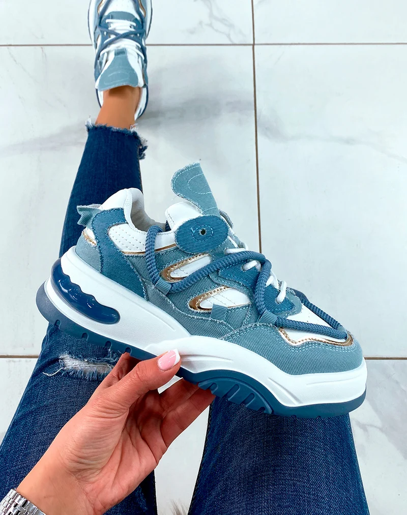 Baskets en jean à multiples détails et lacet en corde