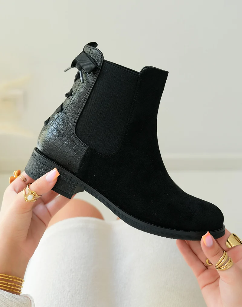 Bottines Basses Noires avec Noeud pour Femme