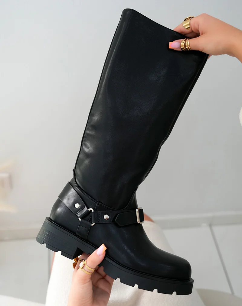Bottes Noires à Semelle Crantée pour Femme