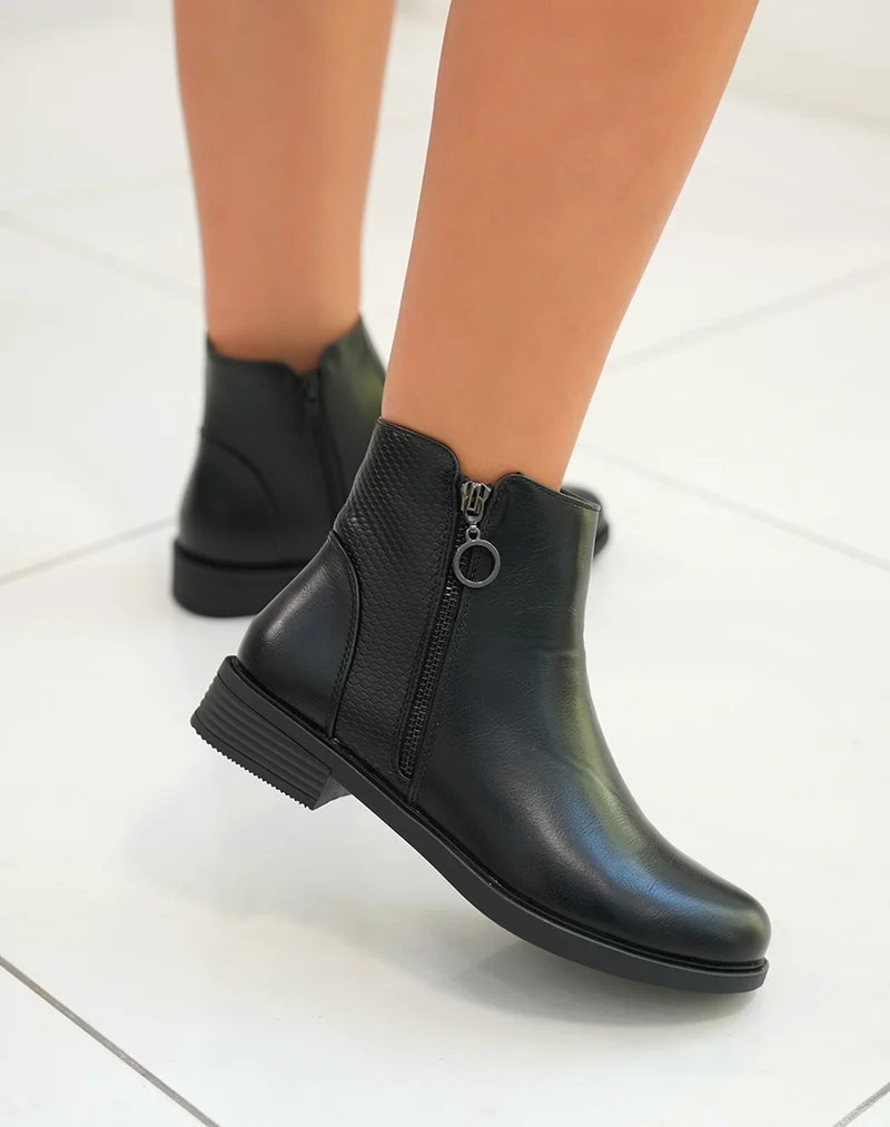 Bottines noire Bi-Matière : Effet serpent pour femme