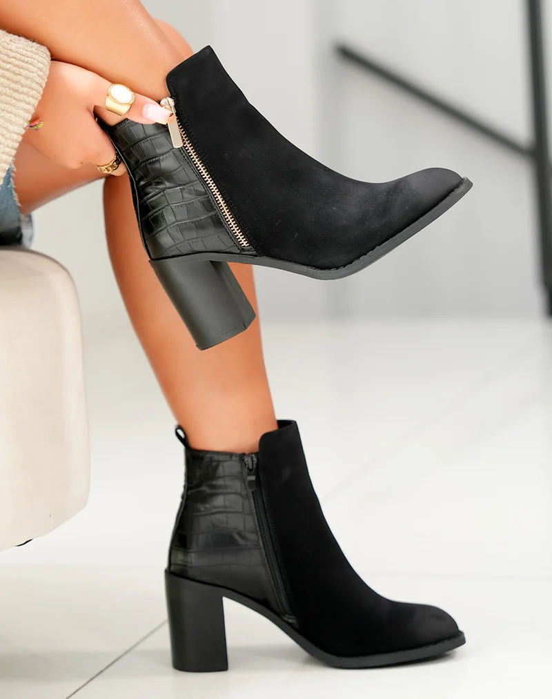 Bottines Noires Bi-Matière : Un Classique Réinventé avec Élégance