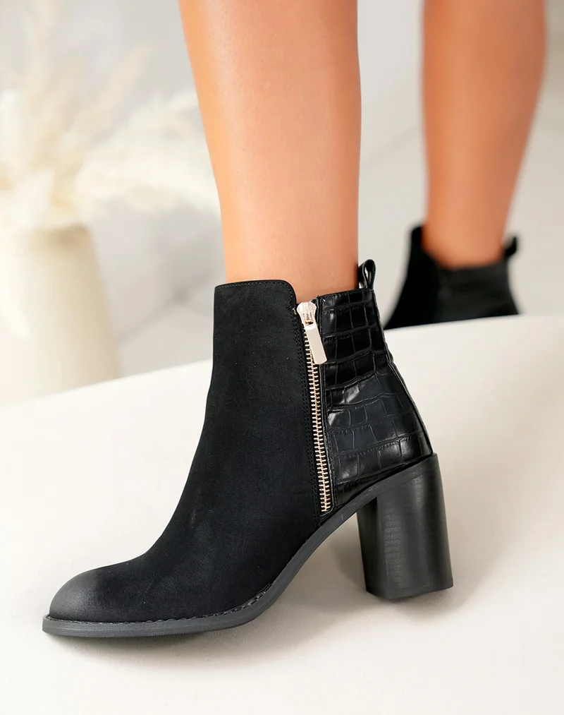 Bottines Noires Bi-Matière : Un Classique Réinventé avec Élégance