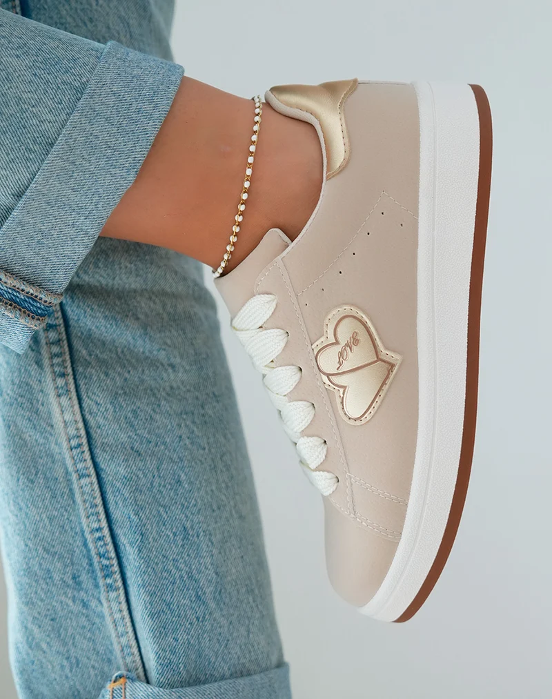 Baskets Basses Femme Beige Effet Peau de Pêche
