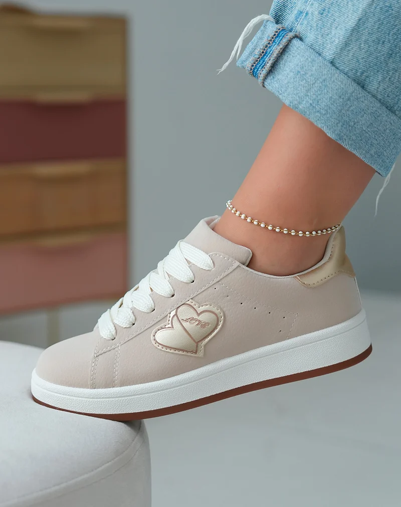 Baskets Basses Femme Beige Effet Peau de Pêche