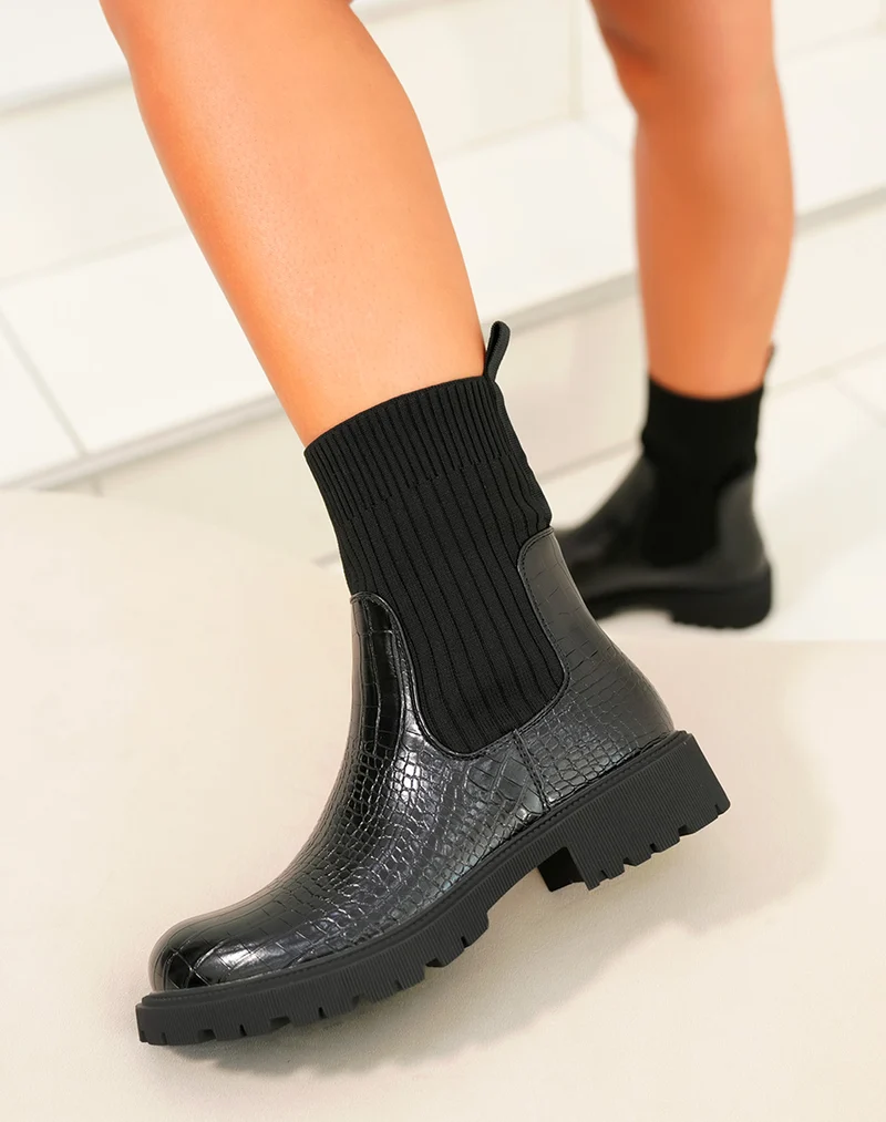 Bottines Chelsea noires effet serpent - Audace et élégance pour chaque femme