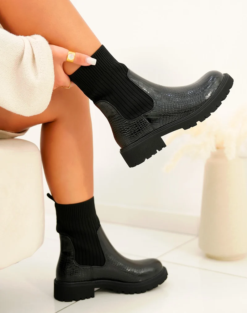 Bottines Chelsea noires effet serpent - Audace et élégance pour chaque femme
