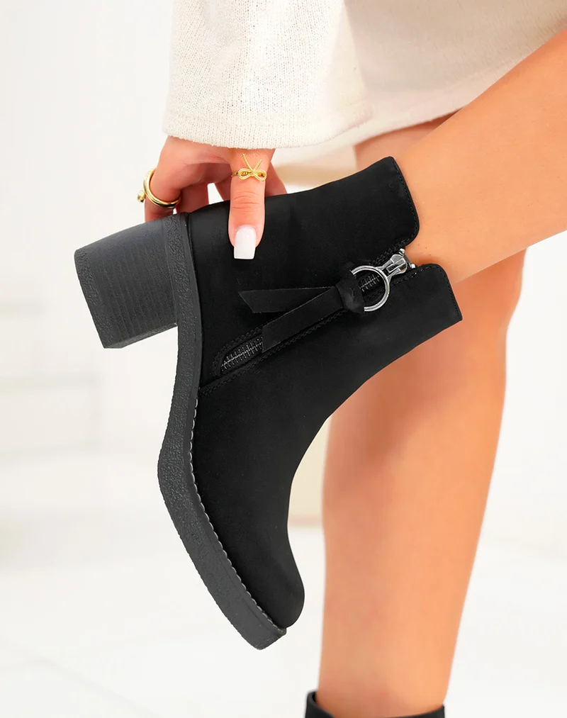 Bottines Femme Noir Élégantes : Effet Daim & Zip