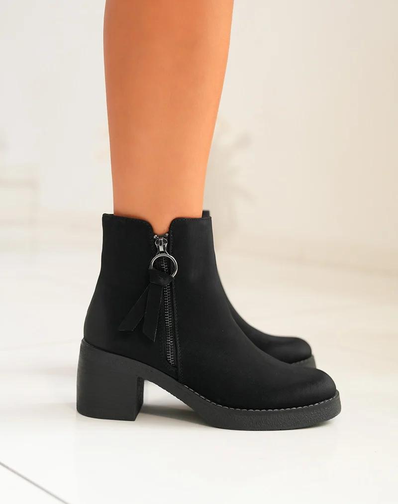 Bottines Femme Noir Élégantes : Effet Daim & Zip