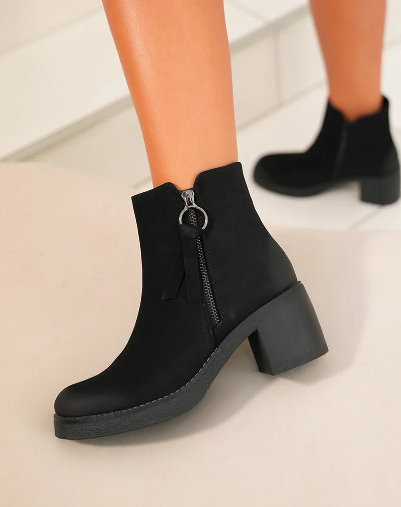 Bottines Femme Noir Élégantes : Effet Daim & Zip