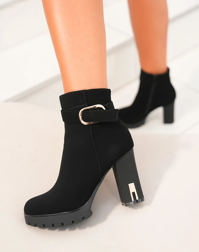 Bottines femme en suédine noire avec éclat doré