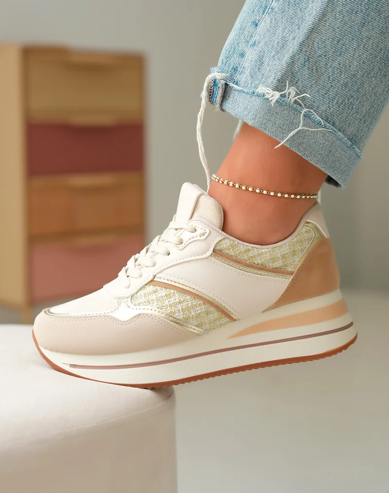 Baskets Beige Femme en Suédine et Tweed