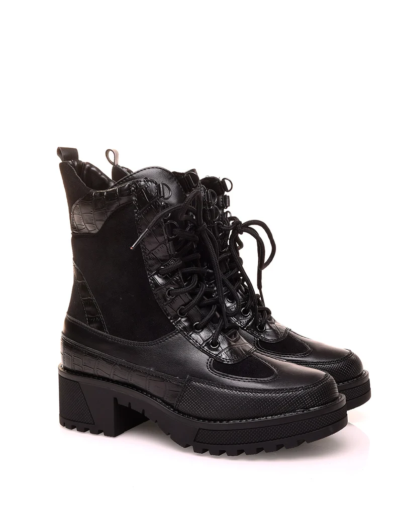 Bottines montantes noires bi-matières