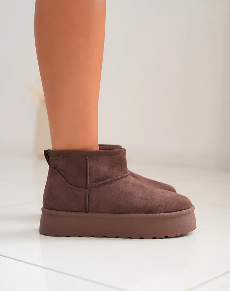 Bottines femme marron tendance avec grosse plateforme et intérieur fourré