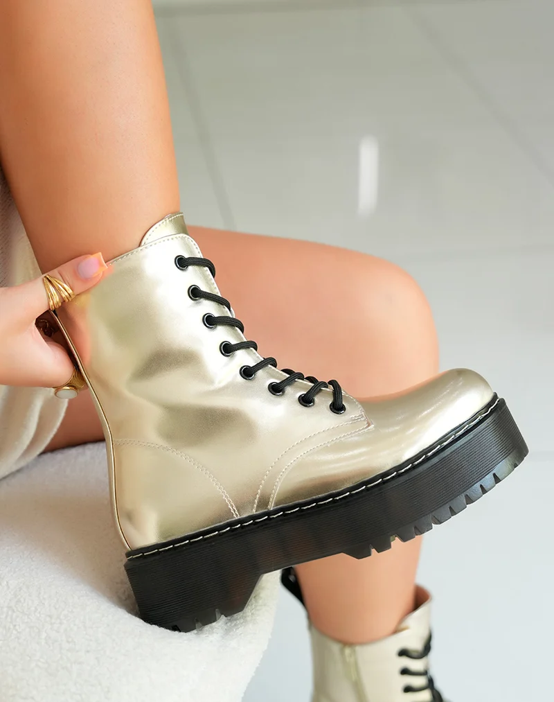Bottes Rangers Femme Dorées à Platesformes