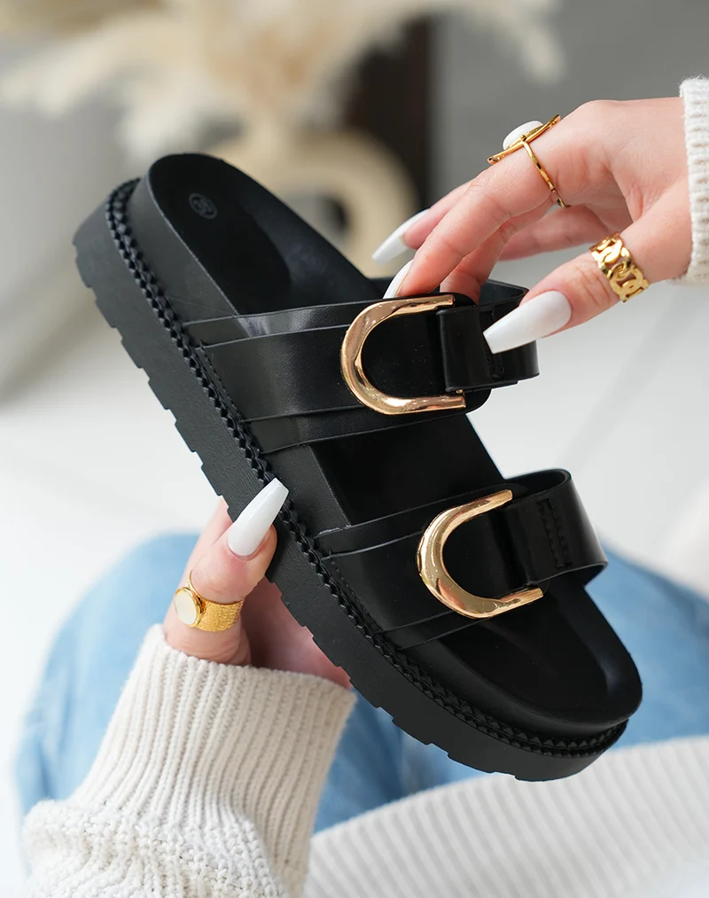 Mules Femme Noires Élégance Intemporelle et Détails Dorés