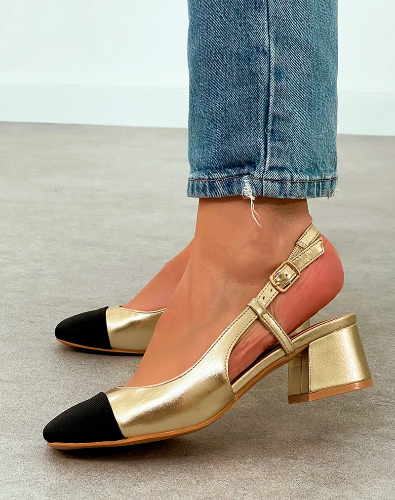 Sandales Femme Dorées à Bout Noir et Talon Bloc - Confort et Éclat pour Toute Occasion